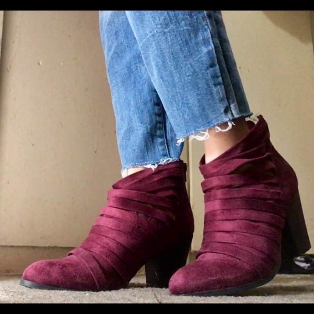 Maroon/Wine/Burgundy Heeled Suede Boots